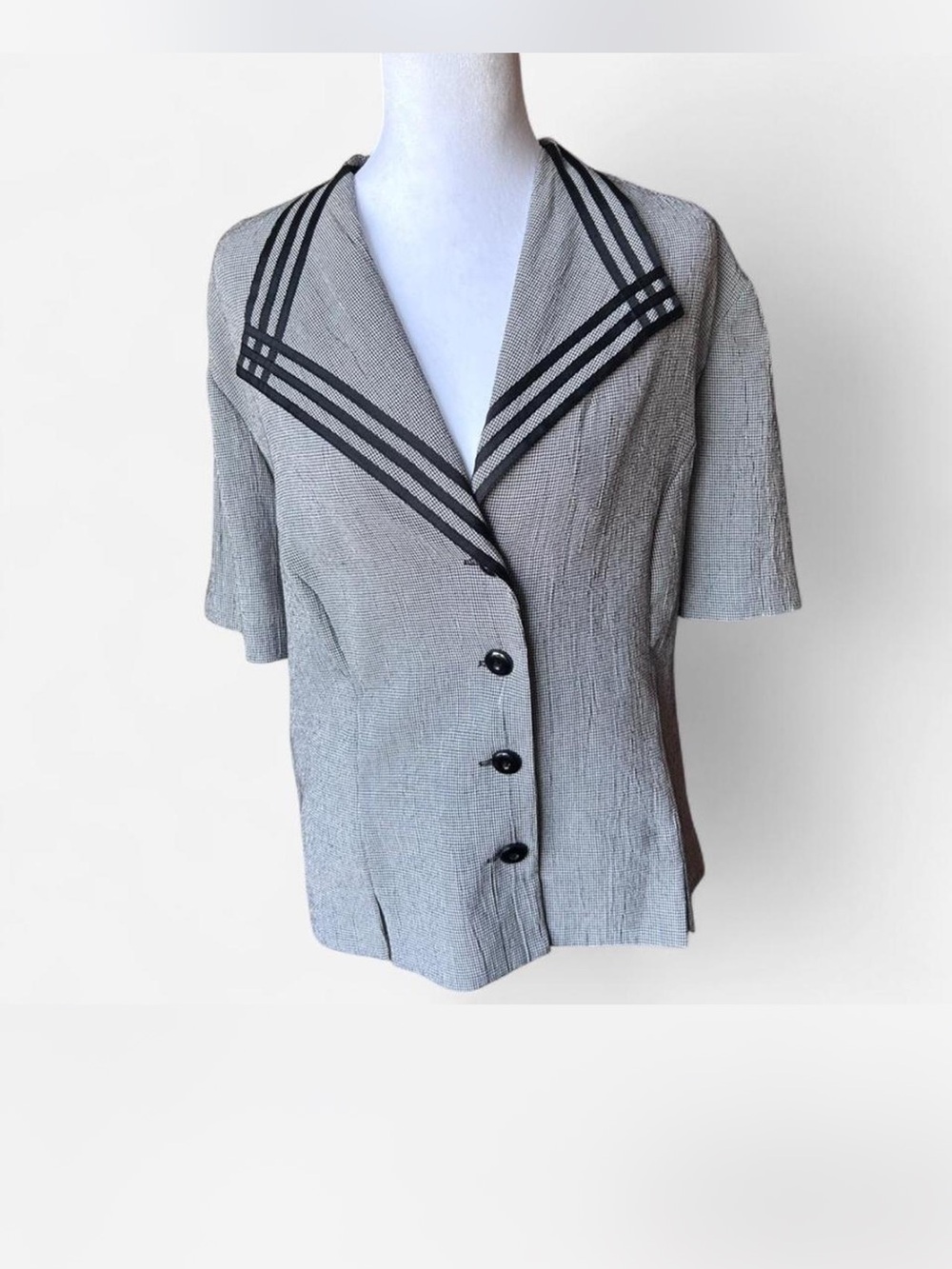 Vintage Sailor Lady Dorby grey & black houndstooth blazer T-Shirt Blouse